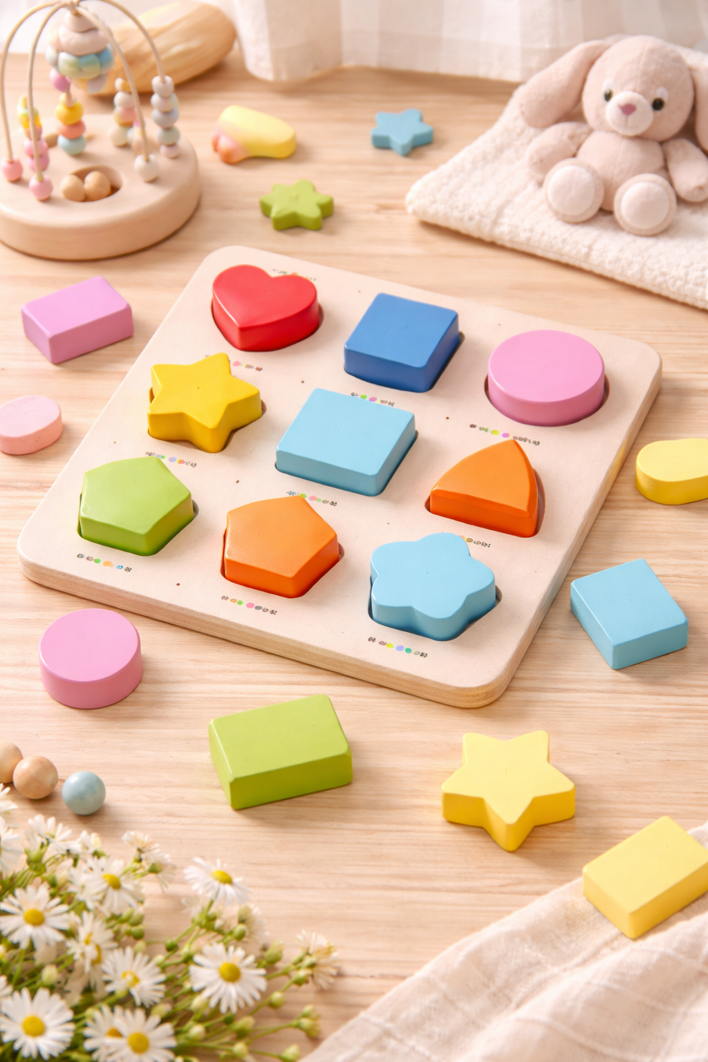 Kids Wooden Shape Sorting & Puzzle Board
